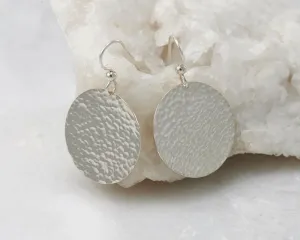 Hammered Large Disc Silver Dangle Earrings
