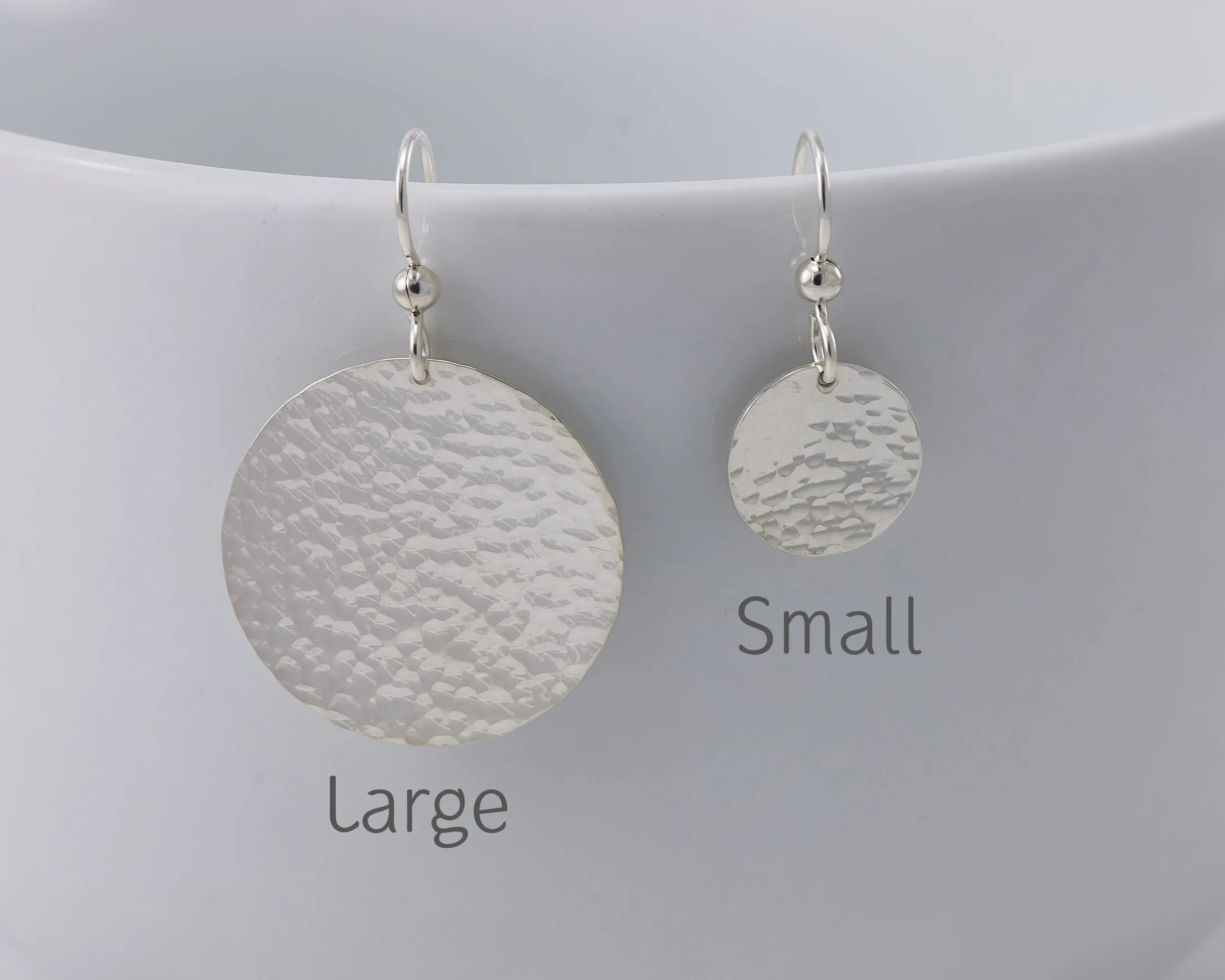 Hammered Large Disc Silver Dangle Earrings