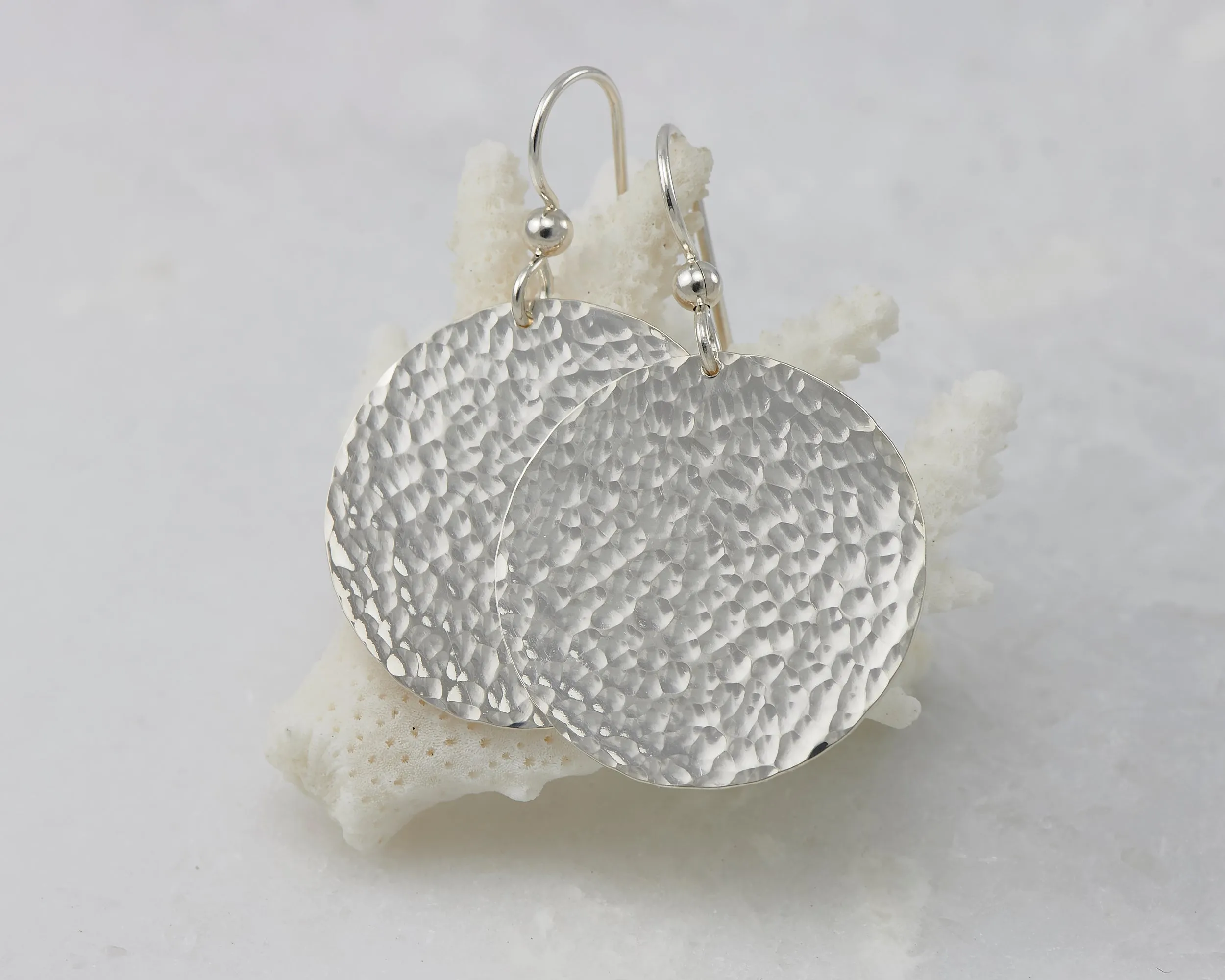 Hammered Large Disc Silver Dangle Earrings