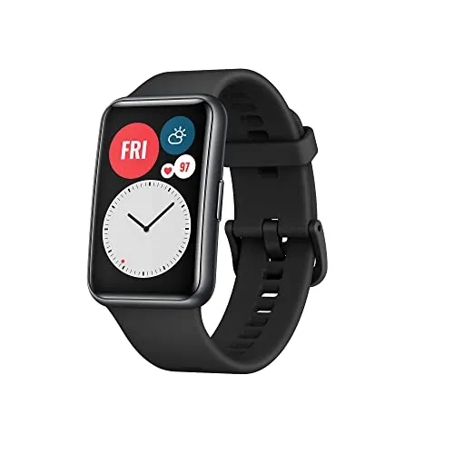 Huawei Watch FIT Smartwatch with Slim Body, 1.64” Vivid AMOLED Display, Quick-Workout Animations, 10 Days Battery Life, Oxygen Saturation Detection, Heart Rate Monitoring, Graphite Black, Free Size