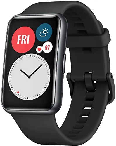 Huawei Watch FIT Smartwatch with Slim Body, 1.64” Vivid AMOLED Display, Quick-Workout Animations, 10 Days Battery Life, Oxygen Saturation Detection, Heart Rate Monitoring, Graphite Black, Free Size