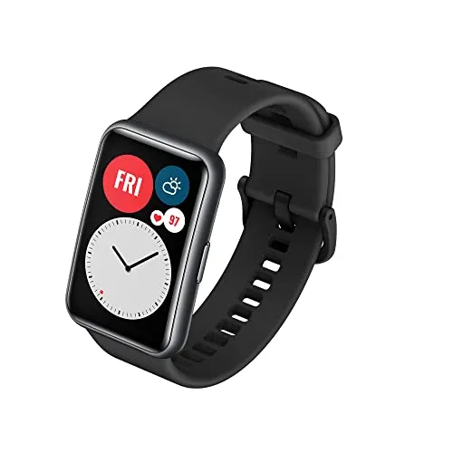 Huawei Watch FIT Smartwatch with Slim Body, 1.64” Vivid AMOLED Display, Quick-Workout Animations, 10 Days Battery Life, Oxygen Saturation Detection, Heart Rate Monitoring, Graphite Black, Free Size