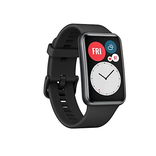 Huawei Watch FIT Smartwatch with Slim Body, 1.64” Vivid AMOLED Display, Quick-Workout Animations, 10 Days Battery Life, Oxygen Saturation Detection, Heart Rate Monitoring, Graphite Black, Free Size