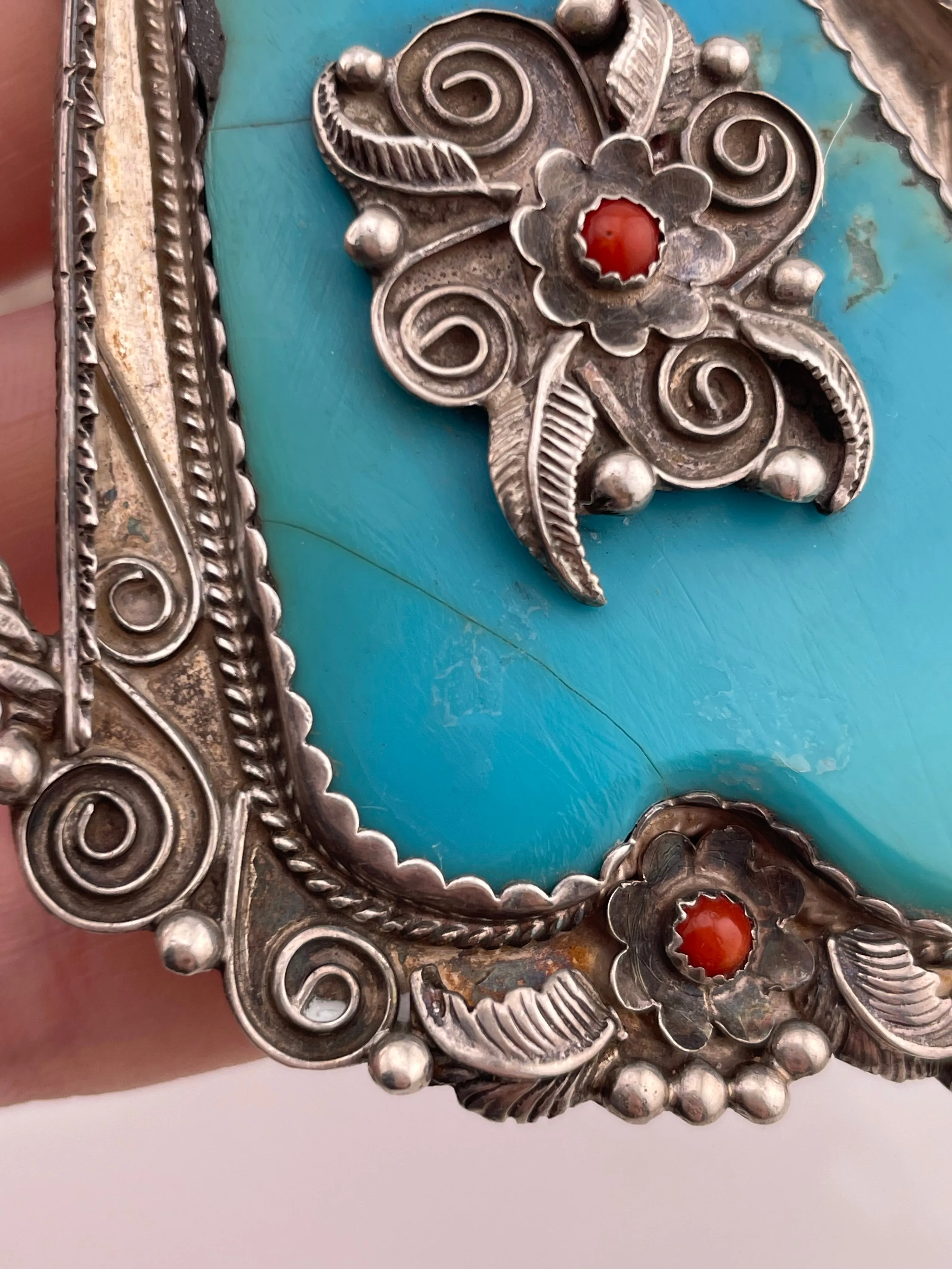 HUGE sterling silver turquoise & coral statement necklace