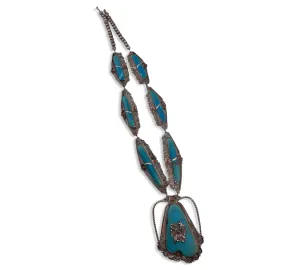 HUGE sterling silver turquoise & coral statement necklace