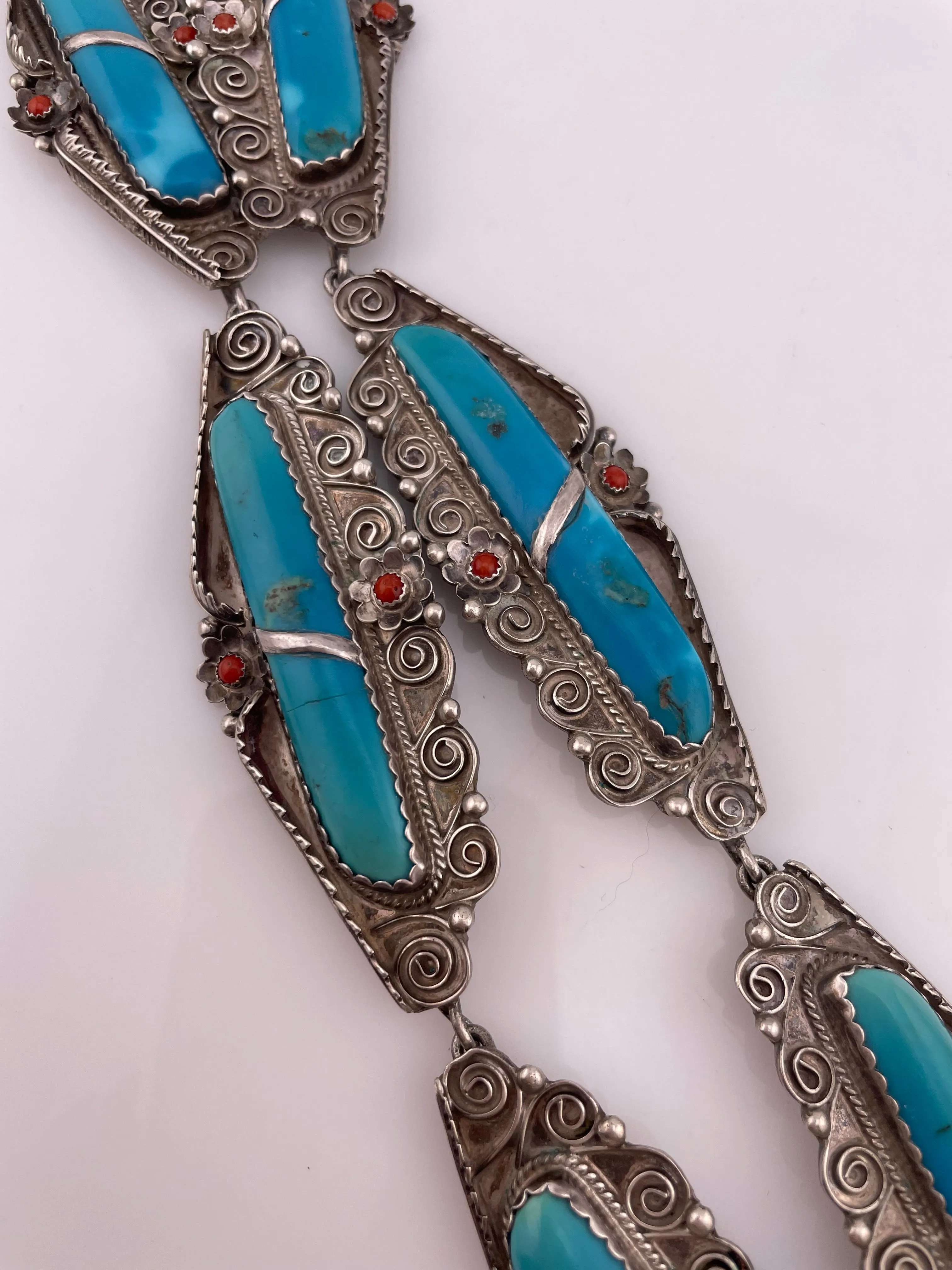 HUGE sterling silver turquoise & coral statement necklace