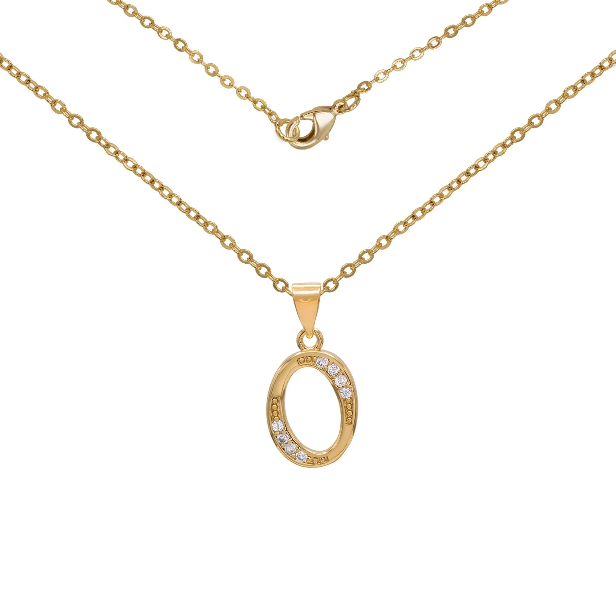 Initial Letter Pendant With Cubic Zirconia 18K Gold Filled Alphabet CZ Charm Rolo Chain Set 18" Necklace Women Girl Teen