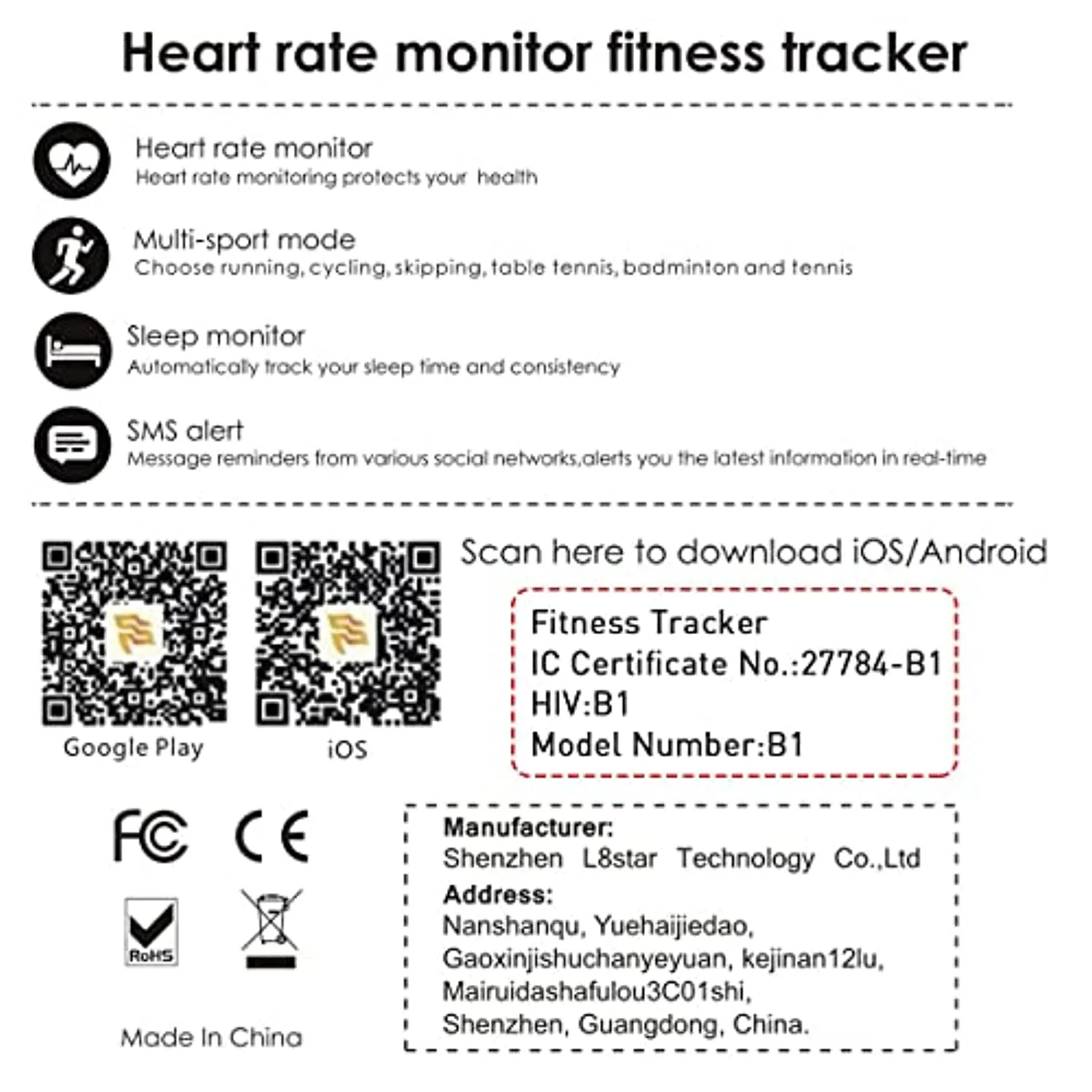 L8star Fitness Tracker Heart Rate Activity Tracker with 1.3 inch IPS Color Screen Long Battery Life Smart Watch with Sleep Monitor Step Counter Calorie Counter for Women Men