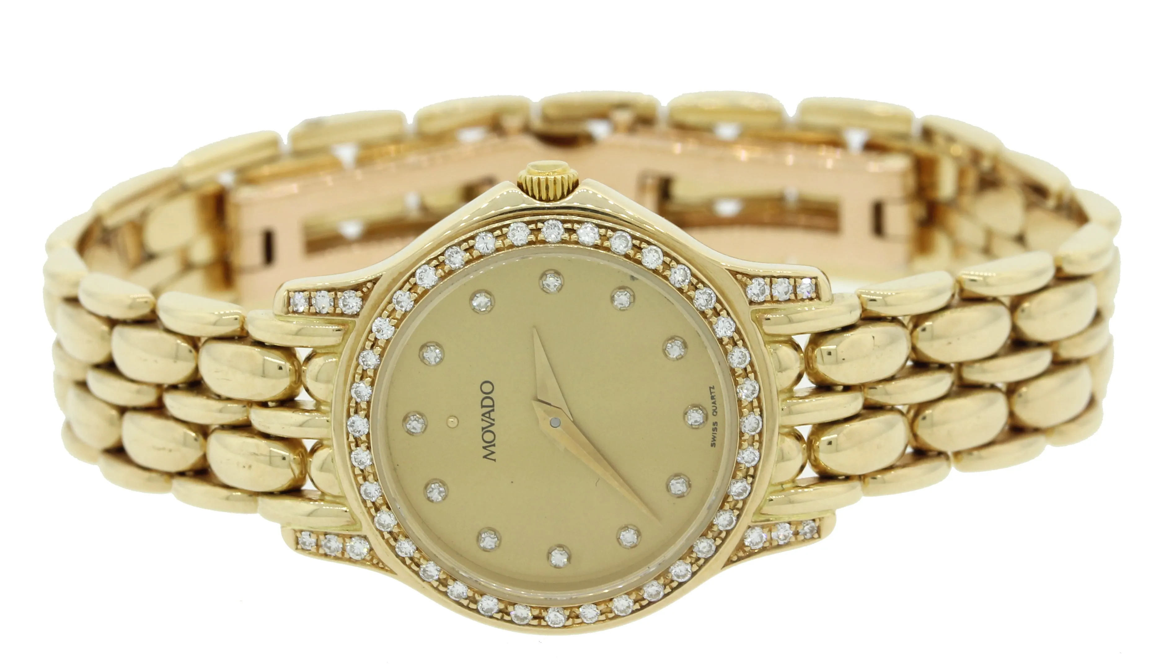 Ladies Movado Solid 14k Yellow Gold Quartz Diamond 22mm 75259809 Dress Watch