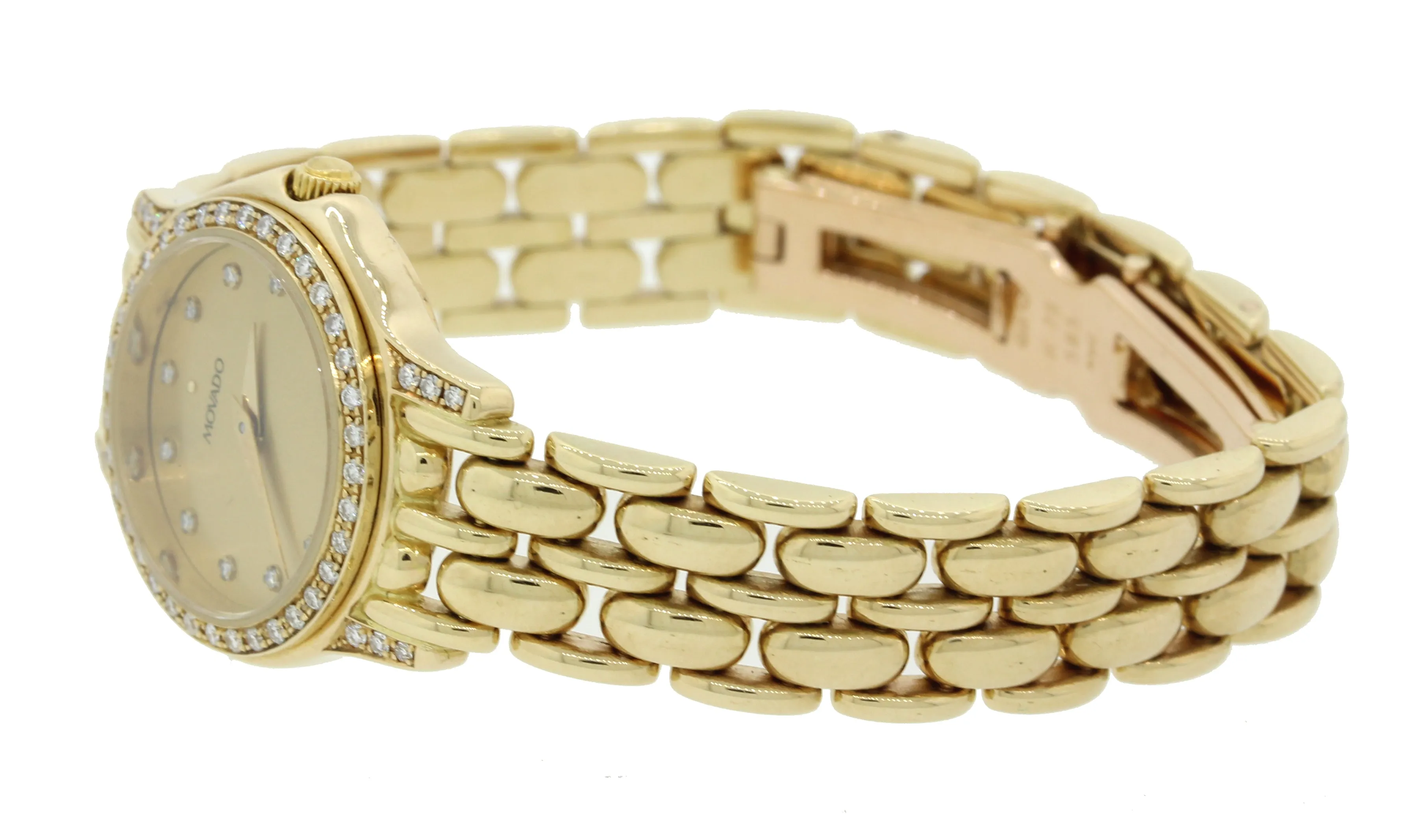 Ladies Movado Solid 14k Yellow Gold Quartz Diamond 22mm 75259809 Dress Watch