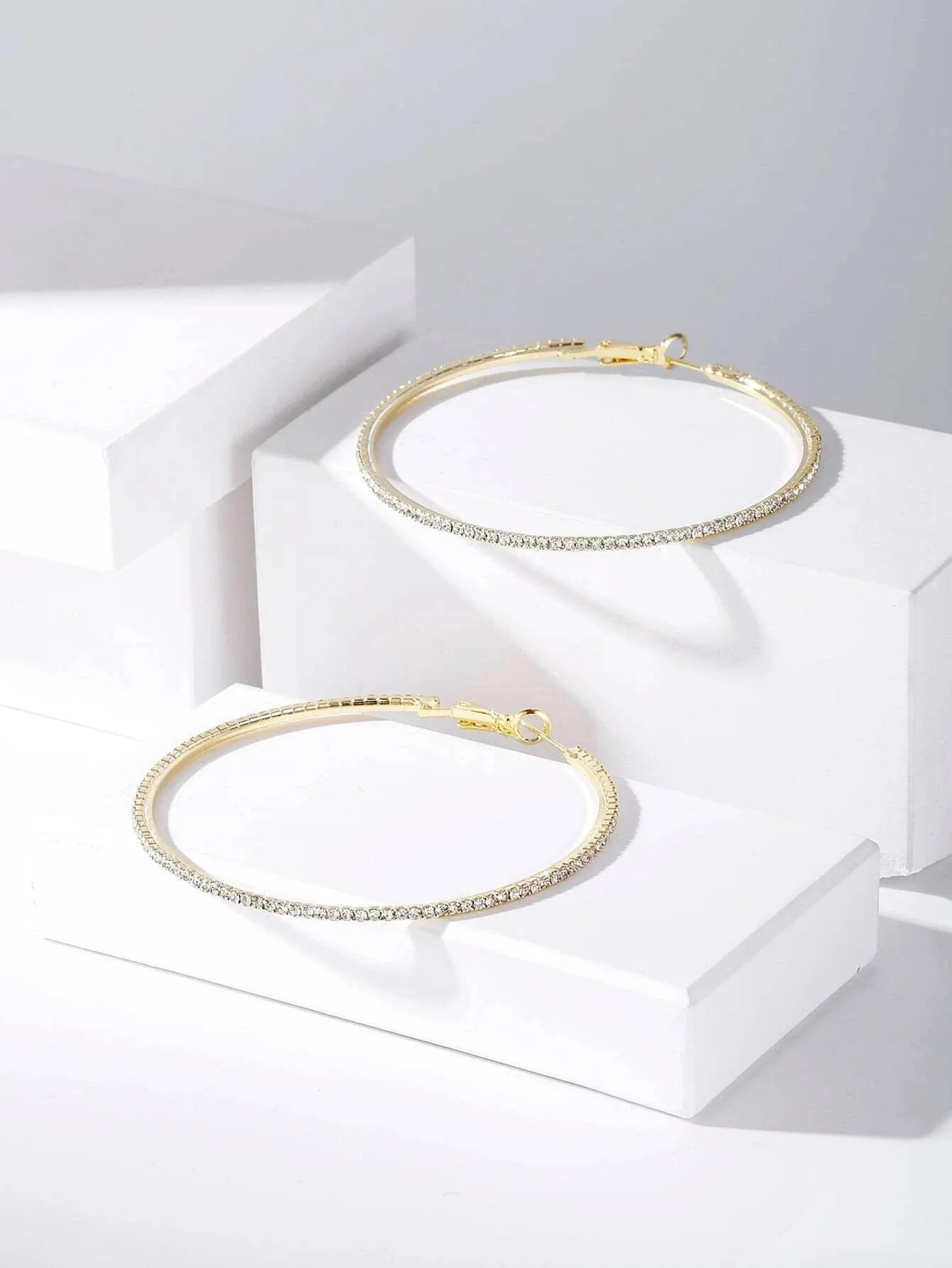 Large Crystal Hoop Earrings, Omega Latch Back Hooped Earrings, 60MM Bridal Hoop Earrings, Diamond Studded Hoop Earrings