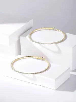 Large Crystal Hoop Earrings, Omega Latch Back Hooped Earrings, 60MM Bridal Hoop Earrings, Diamond Studded Hoop Earrings