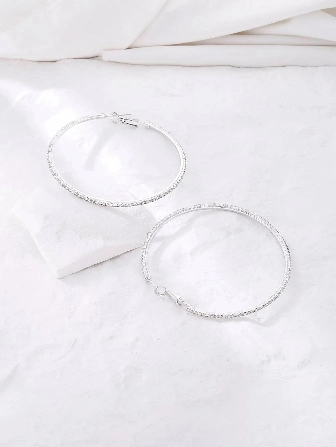 Large Crystal Hoop Earrings, Omega Latch Back Hooped Earrings, 60MM Bridal Hoop Earrings, Diamond Studded Hoop Earrings