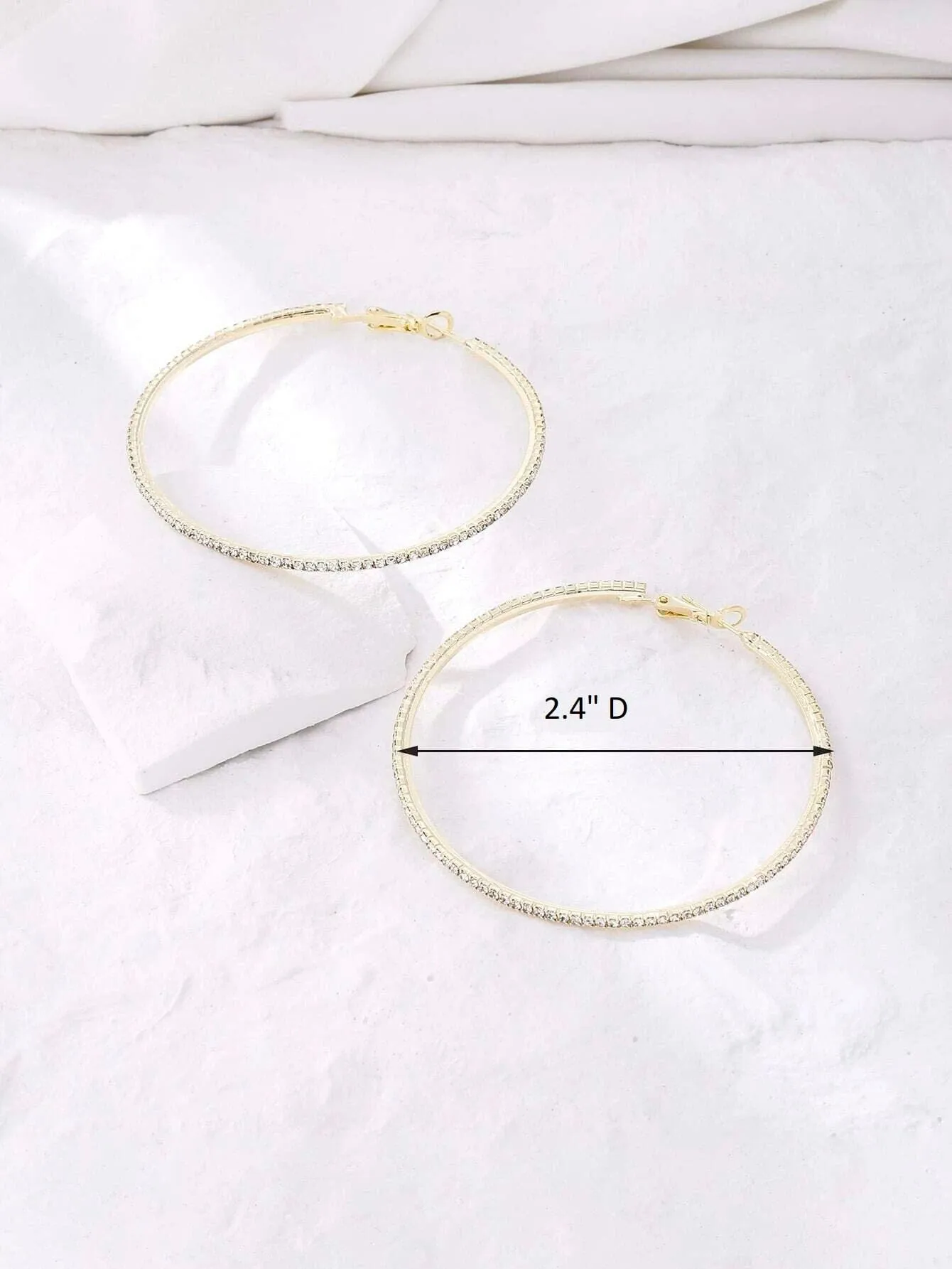 Large Crystal Hoop Earrings, Omega Latch Back Hooped Earrings, 60MM Bridal Hoop Earrings, Diamond Studded Hoop Earrings