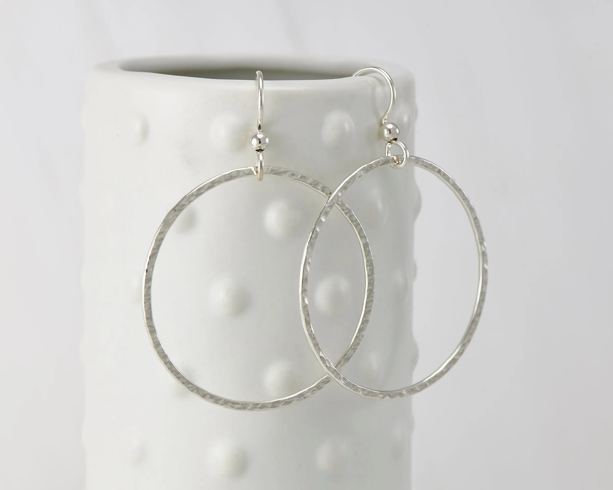Large Hammered Silver Hoop Earrings
