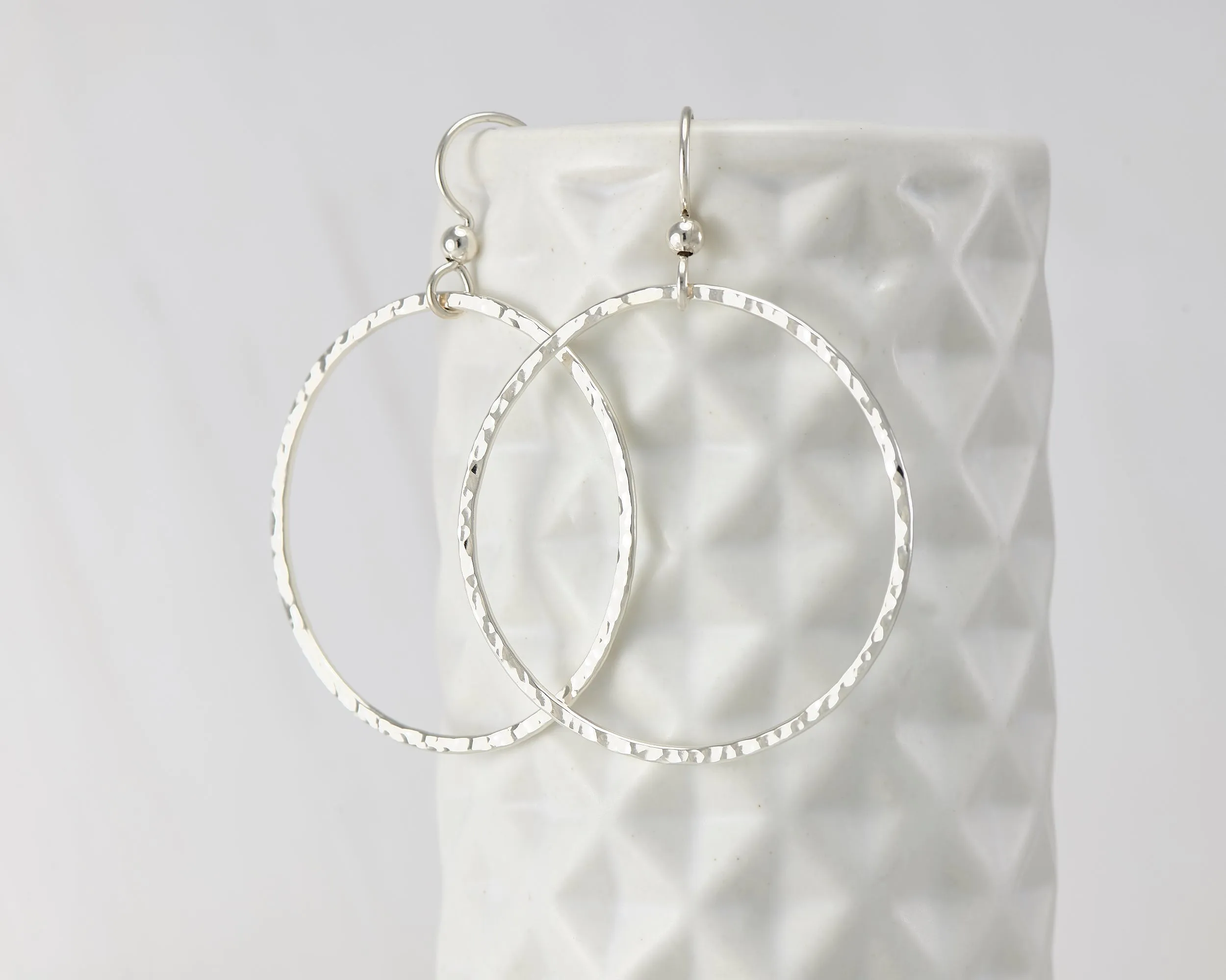 Large Hammered Silver Hoop Earrings
