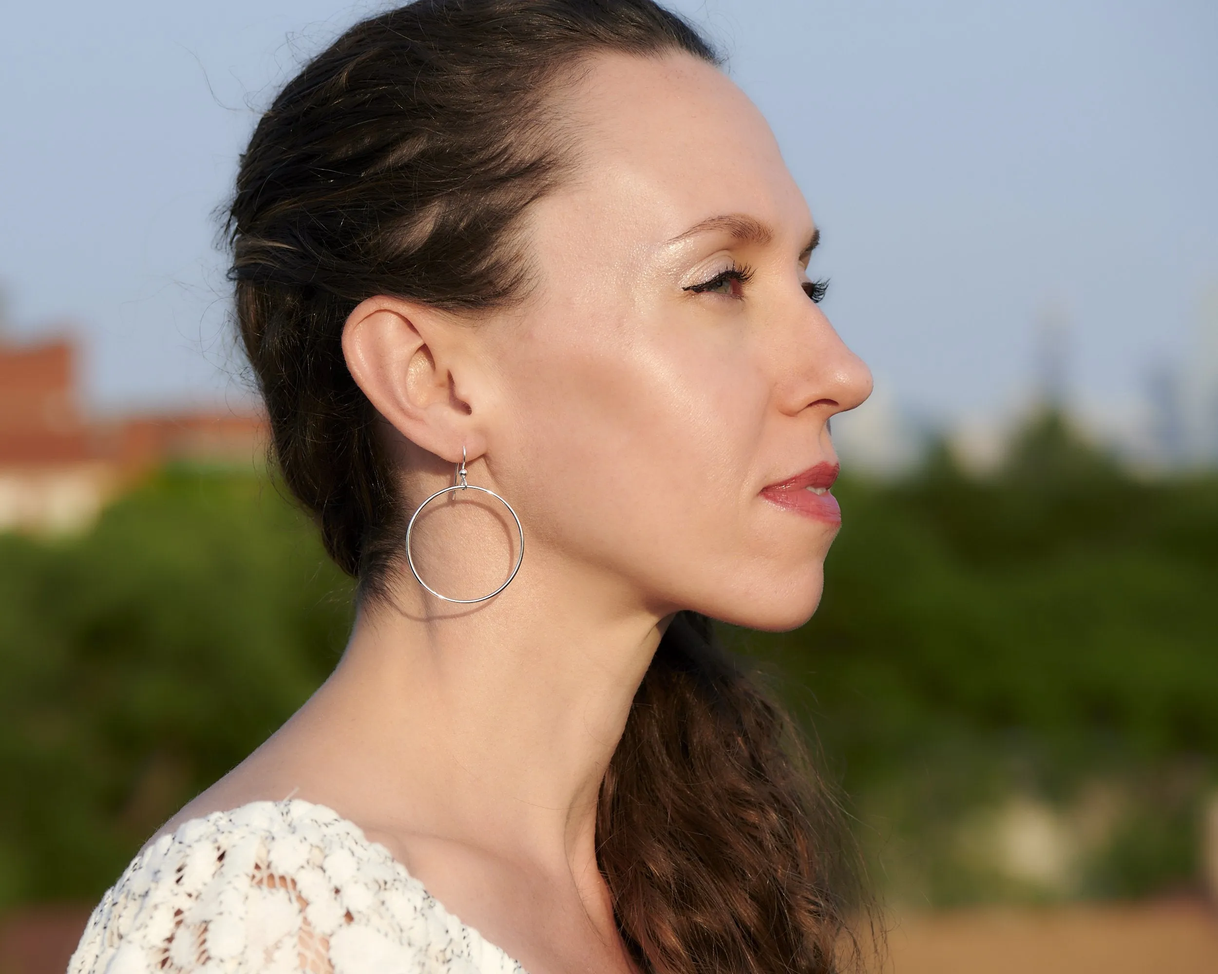 Large Hammered Silver Hoop Earrings