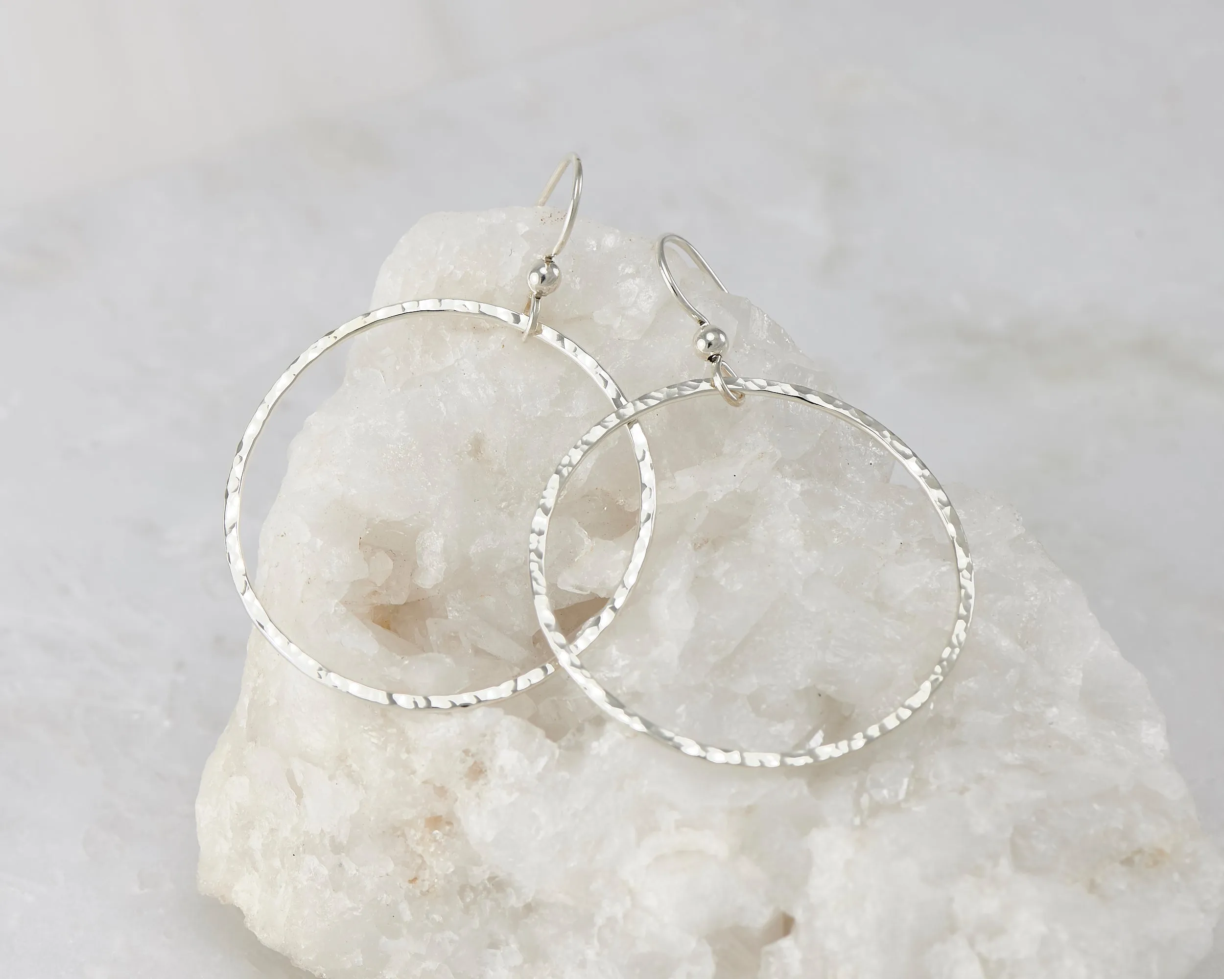Large Hammered Silver Hoop Earrings