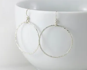Large Hammered Silver Hoop Earrings