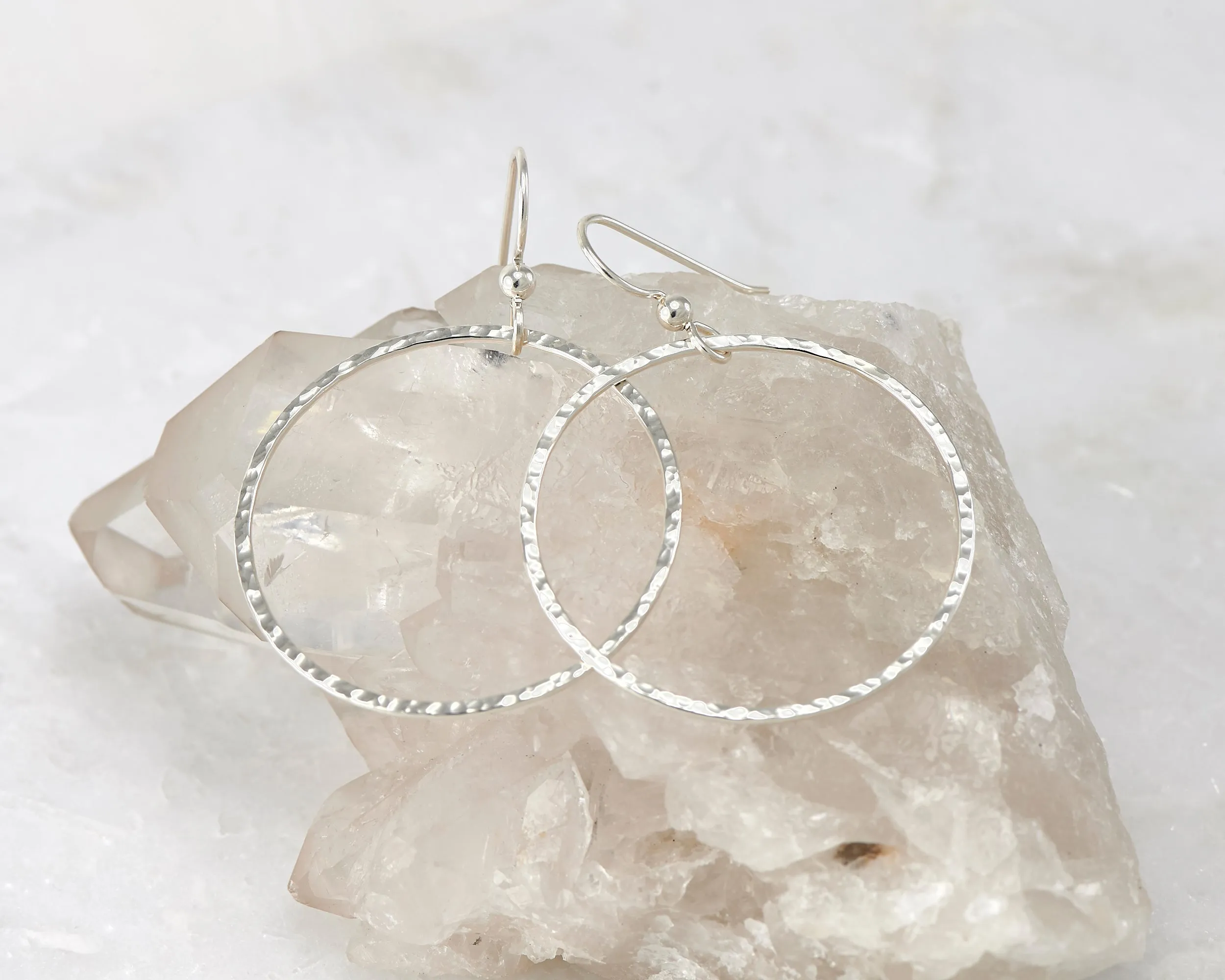 Large Hammered Silver Hoop Earrings