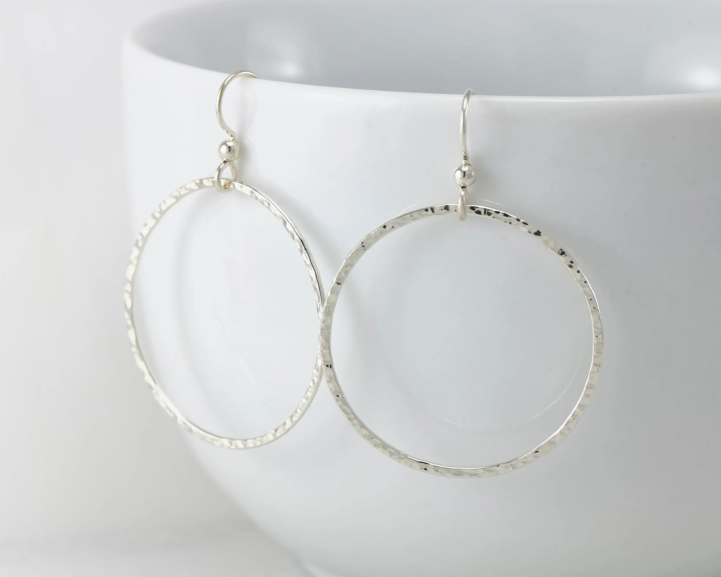 Large Hammered Silver Hoop Earrings