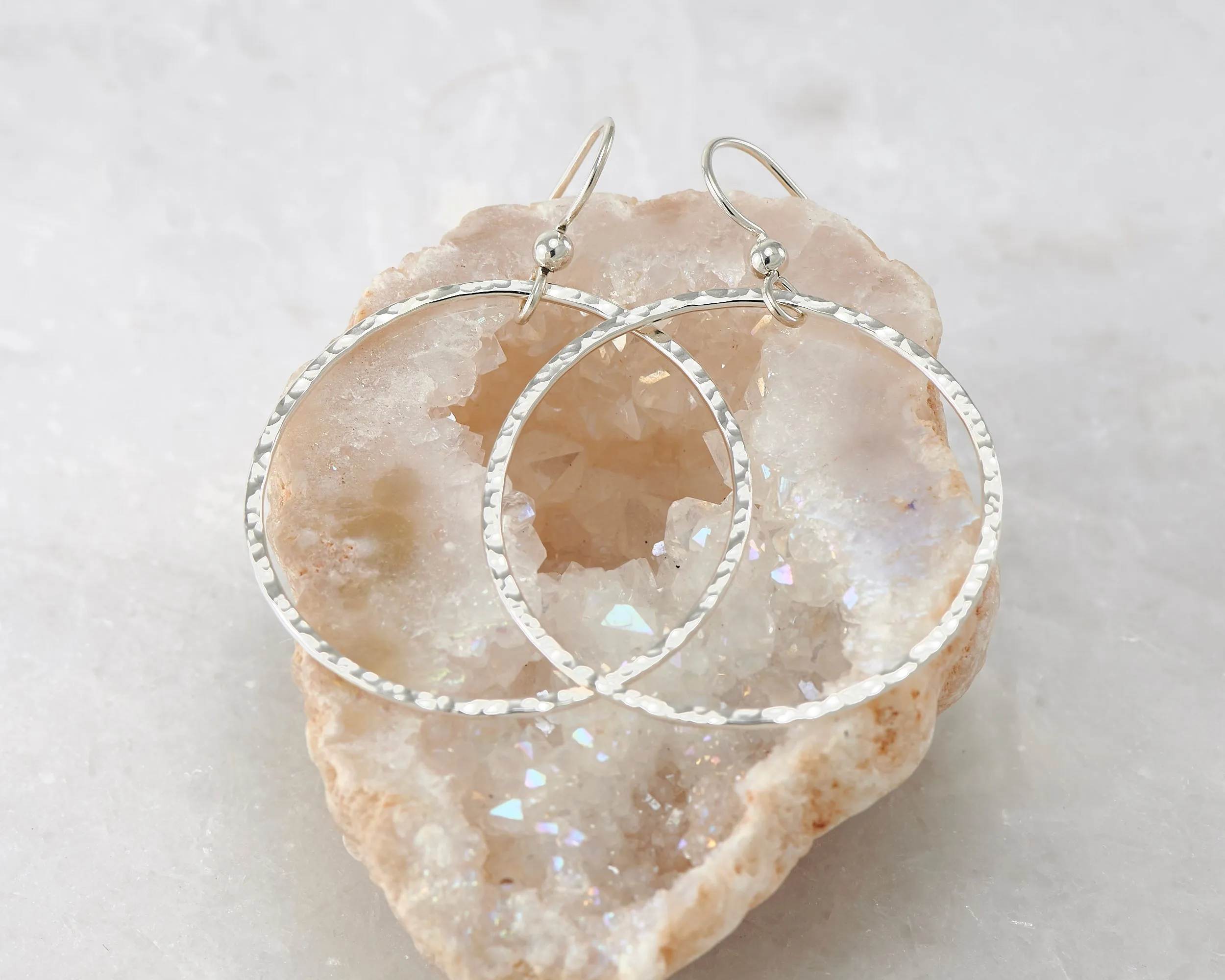 Large Hammered Silver Hoop Earrings