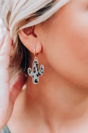 Leopard Cactus Earrings - Grey
