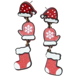 Linked Christmas Hat and Gloves Dangle Earrings ME90905