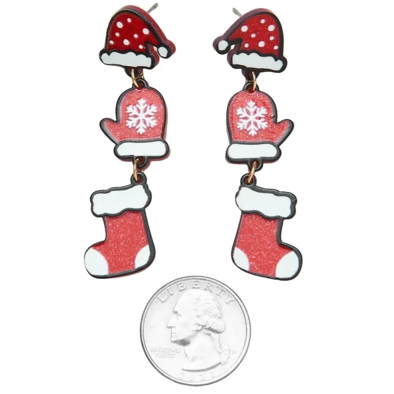 Linked Christmas Hat and Gloves Dangle Earrings ME90905