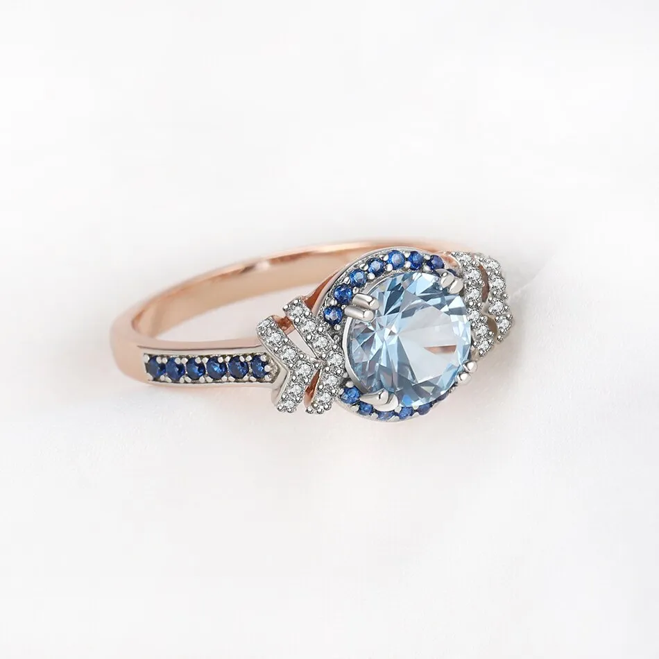 London Blue Topaz Gemstone Ring For Women Rose Gold Fine Jewelry