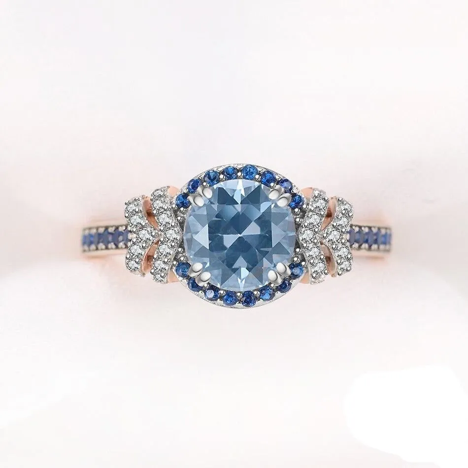 London Blue Topaz Gemstone Ring For Women Rose Gold Fine Jewelry