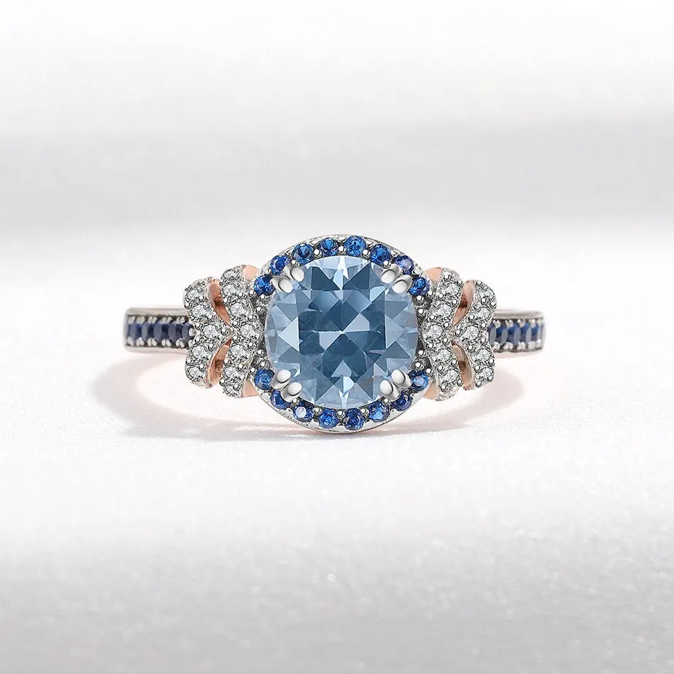 London Blue Topaz Gemstone Ring For Women Rose Gold Fine Jewelry