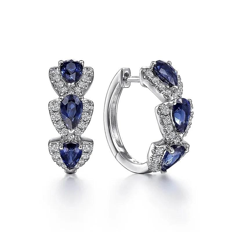 Luxury Blue Zircon Hoop Earrings Wedding Party for Women Jewelry
