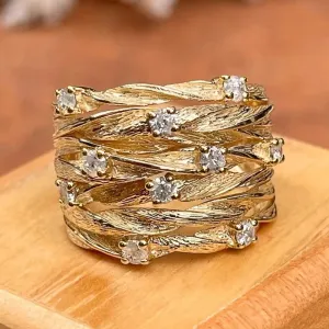 Luxury Twist Cocktail Ring for Women Gold Party Jewelry