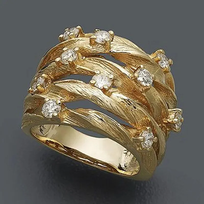 Luxury Twist Cocktail Ring for Women Gold Party Jewelry