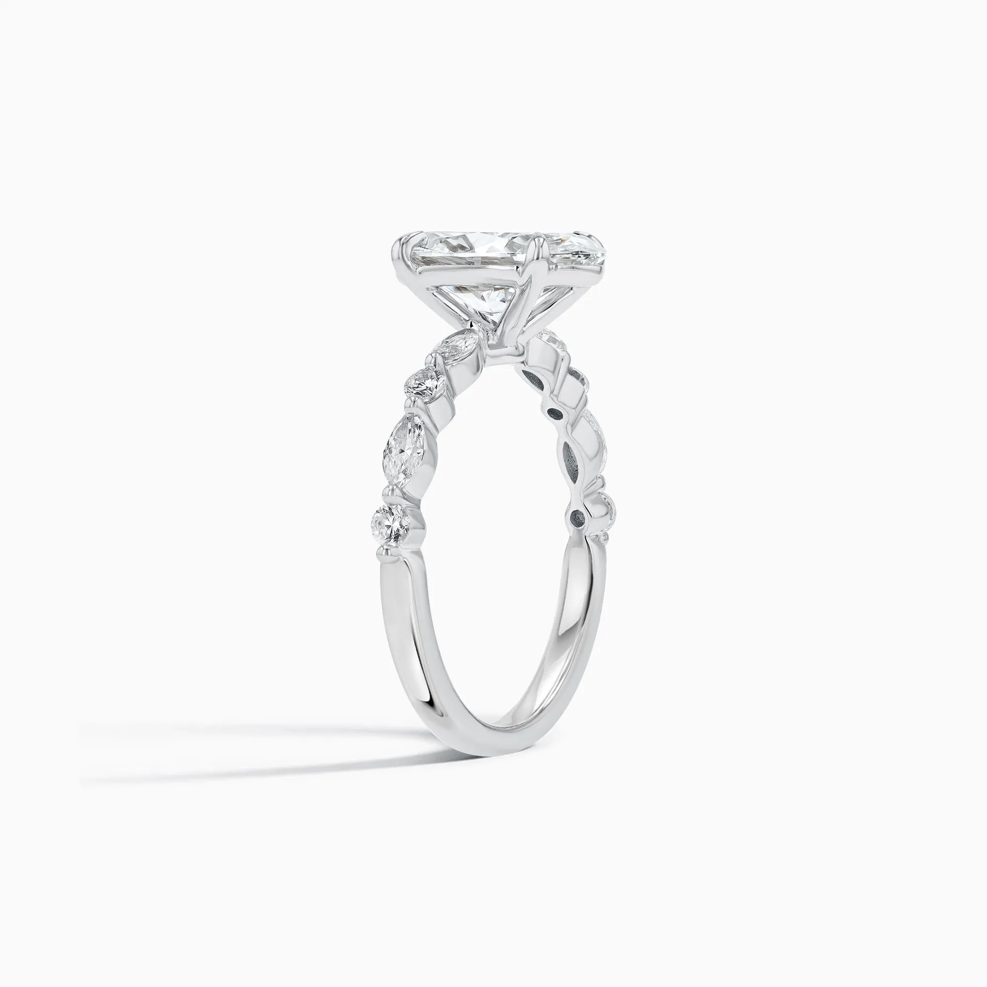 Marquise & Round Side Stone Setting 2 ct. Oval-Cut Engagement Ring in 18K White Gold