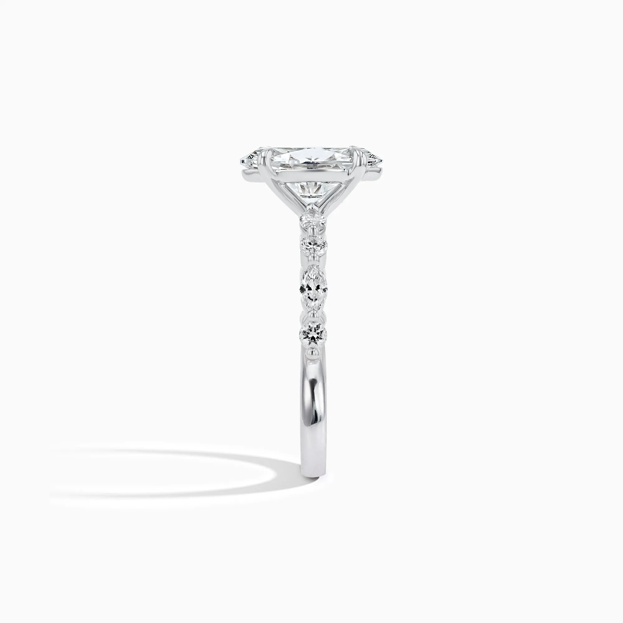 Marquise & Round Side Stone Setting 2 ct. Oval-Cut Engagement Ring in 18K White Gold