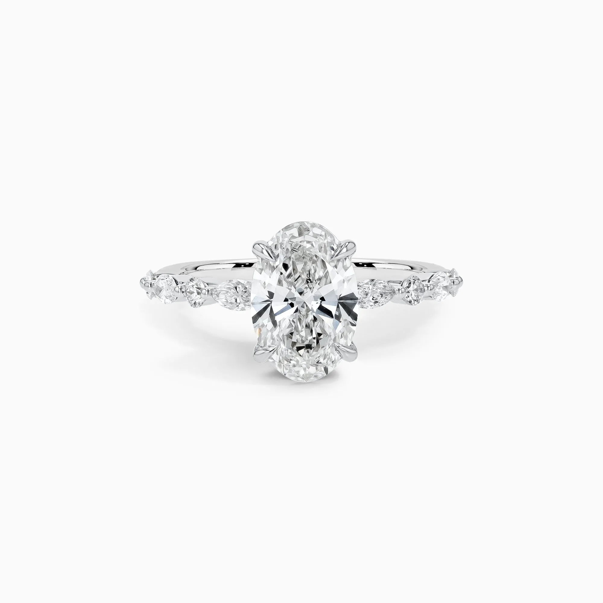 Marquise & Round Side Stone Setting 2 ct. Oval-Cut Engagement Ring in 18K White Gold