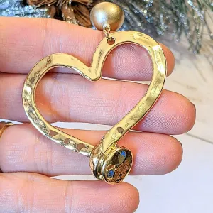 Matte Gold Hammered Heart Nail Pendant