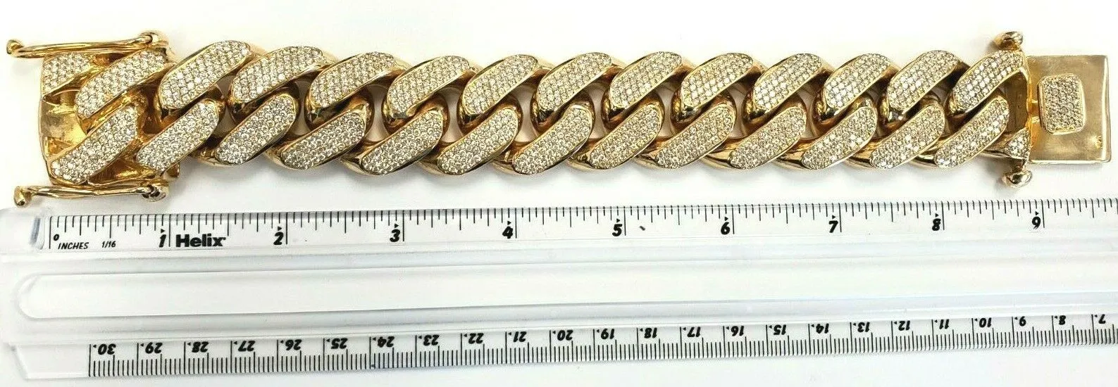 Miami Cuban Link Bracelet 475 Grams of 14K Yellow Gold 36 Carat Natural Diamonds Certified