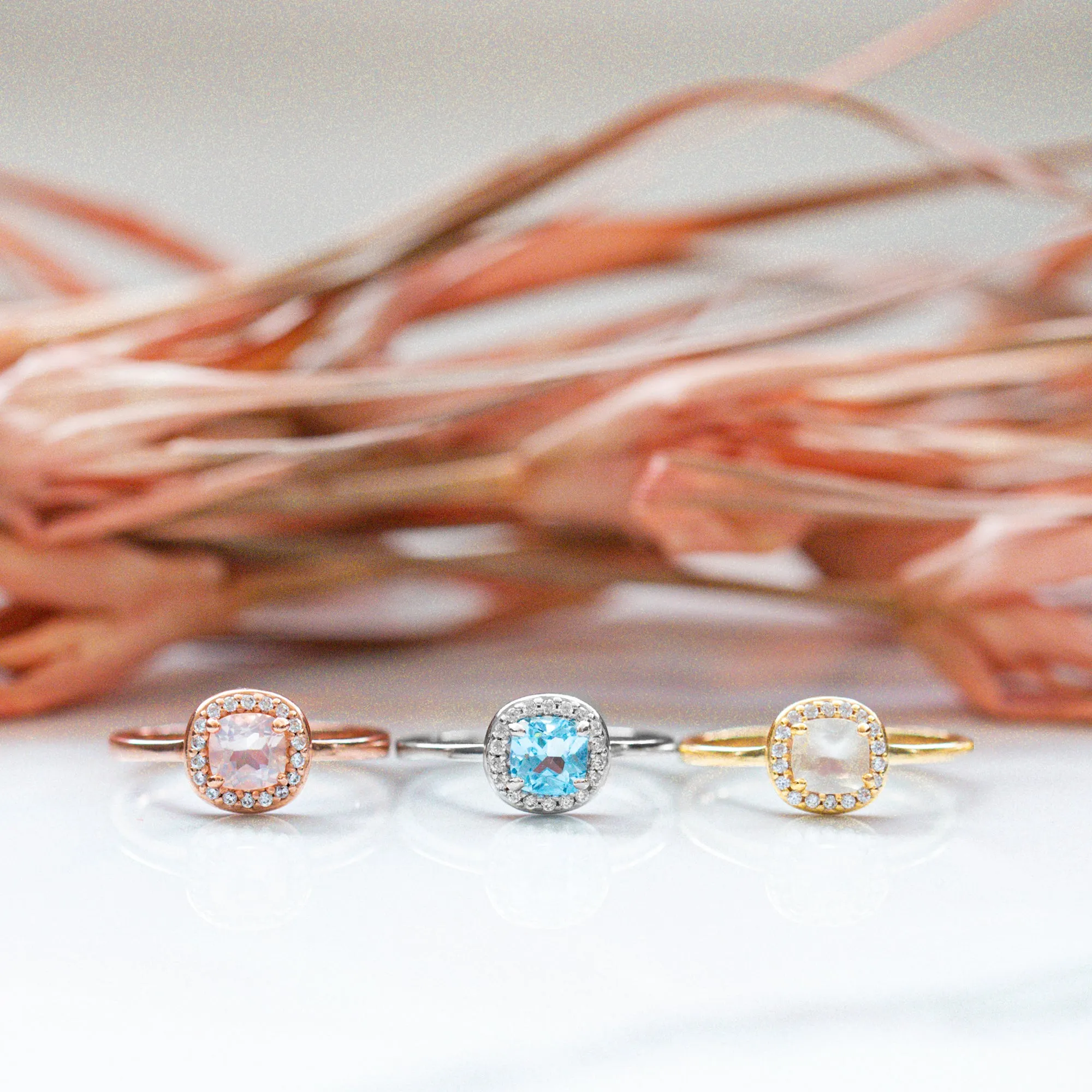 Mini Rose Quartz Halo Ring