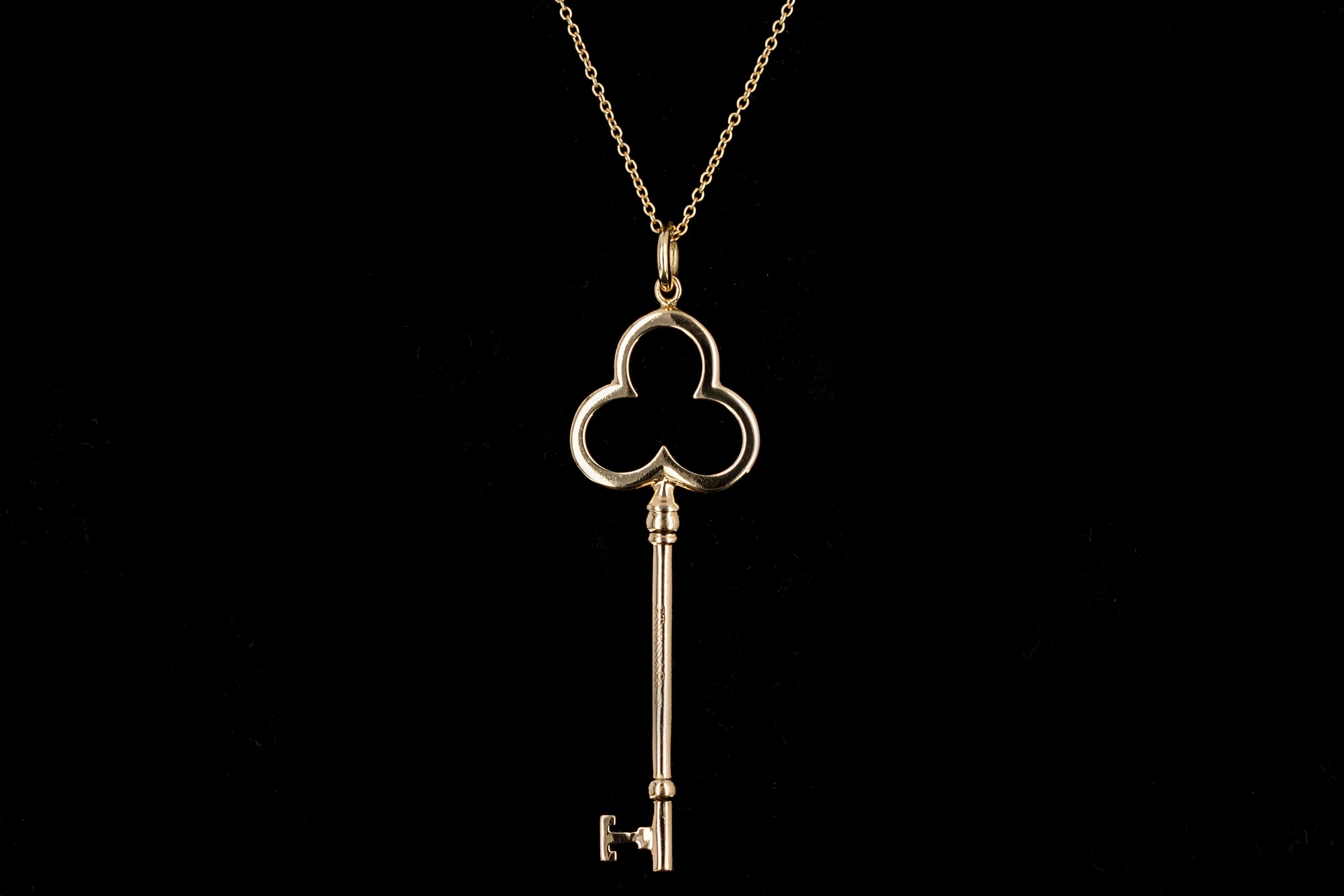 Modern Tiffany & Co 18K Yellow Gold Key Pendant Necklace