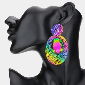 Multi-Color and Rhinestone Oval Dangle Pageant Earrings | Fashion Earrings | Prom Earrings |  627327