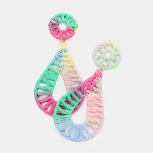 Multi-Color Raffia Wrapped Teardrop Dangle Earrings | Fun Fashion Earrings | 595268