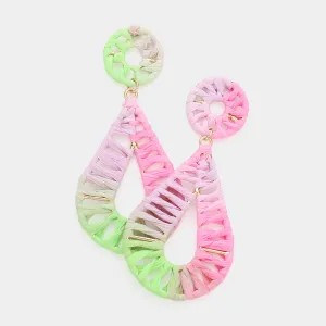 Multi-Color Raffia Wrapped Teardrop Dangle Earrings | Fun Fashion Earrings | 595273