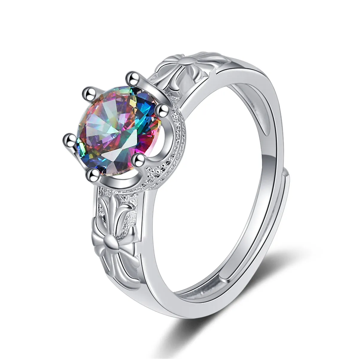 Multicolor Crystal & Silver-Plated Cocktail Ring