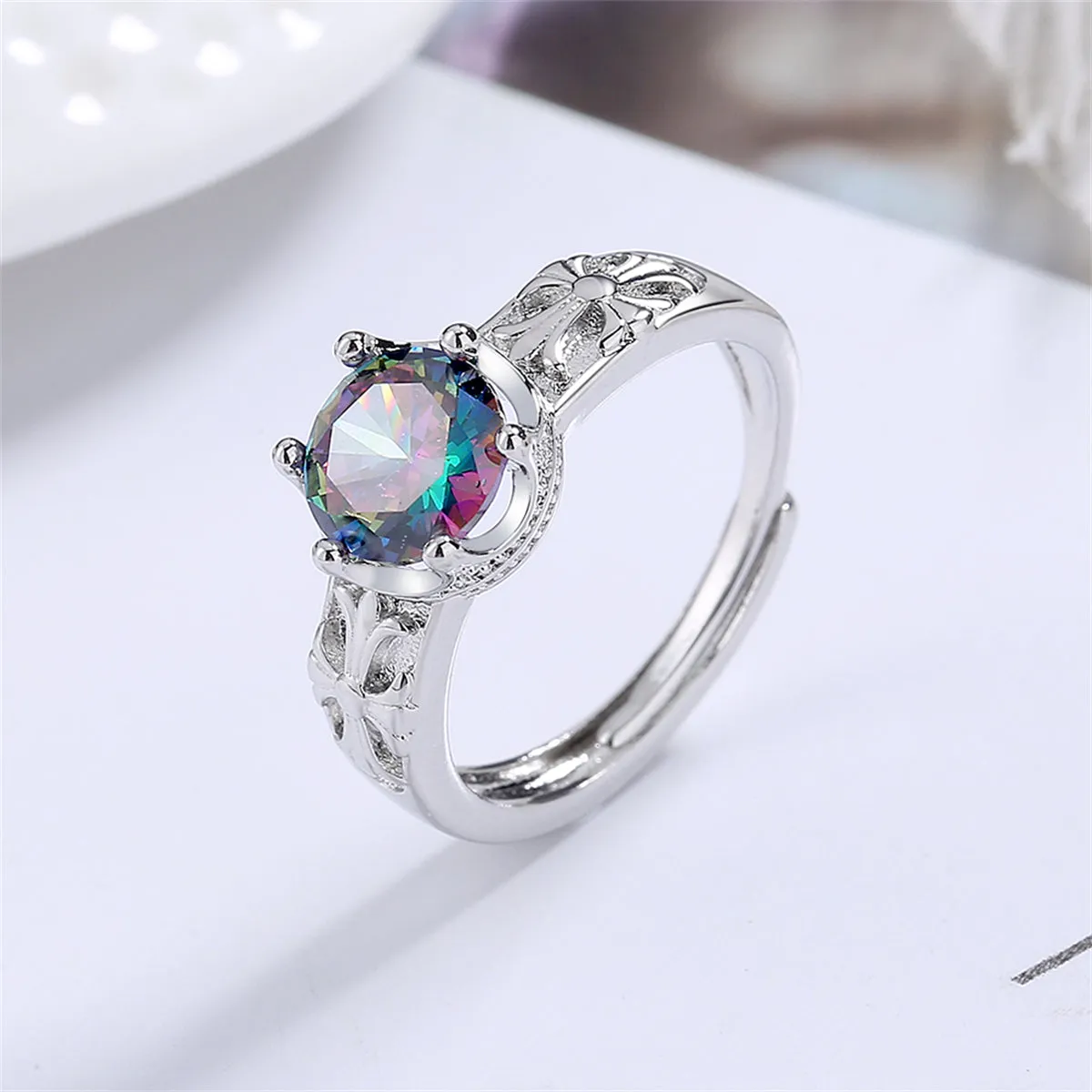 Multicolor Crystal & Silver-Plated Cocktail Ring