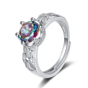 Multicolor Crystal & Silver-Plated Cocktail Ring