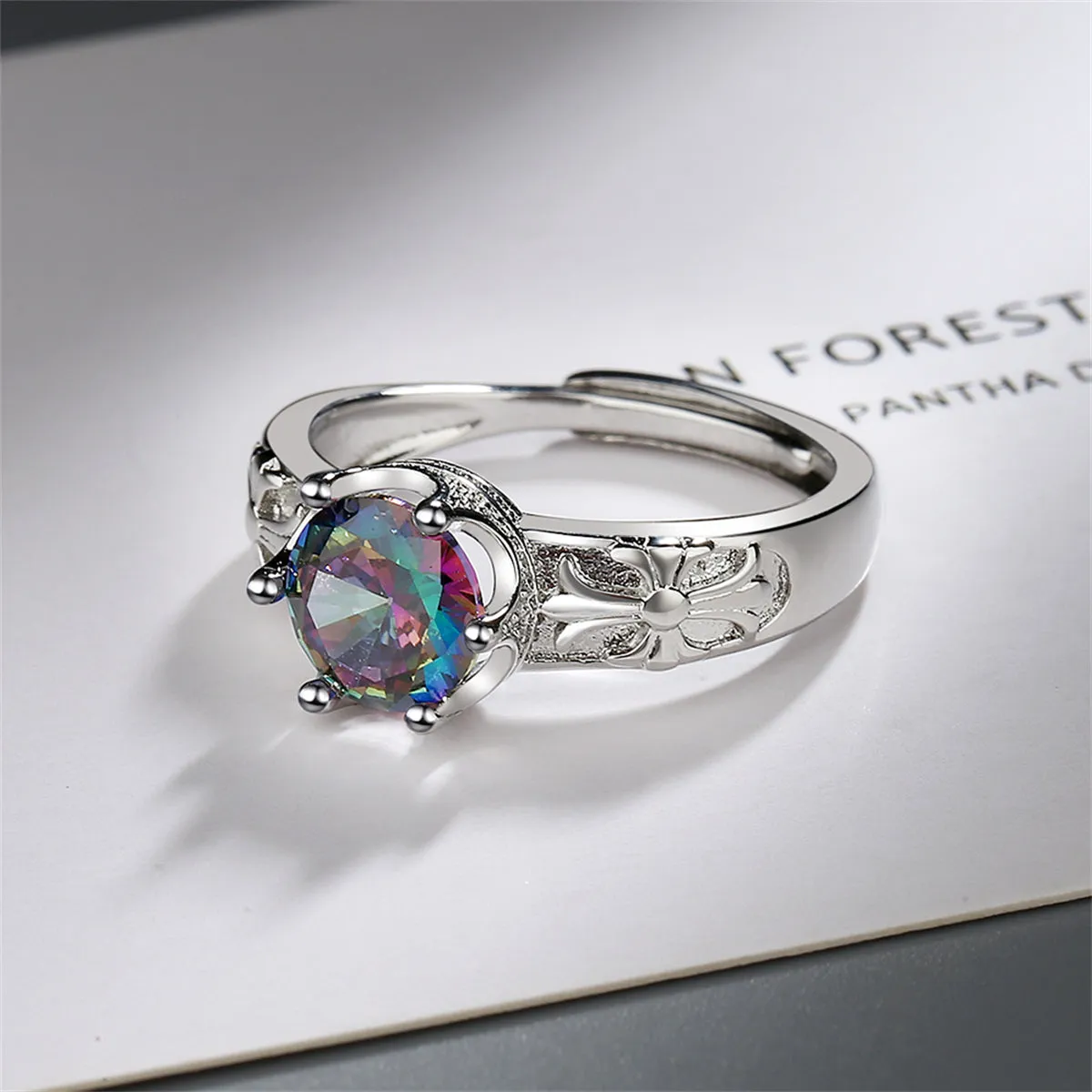 Multicolor Crystal & Silver-Plated Cocktail Ring