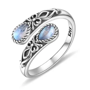 Natural Moonstone Rings for Women- 925 Sterling Silver Adjustable Vintage Thumb Rings Victorian Style Labradorite Ring Jewelry Gift for Women Mom Wife Sister Herrling Silver Moonstone Rings